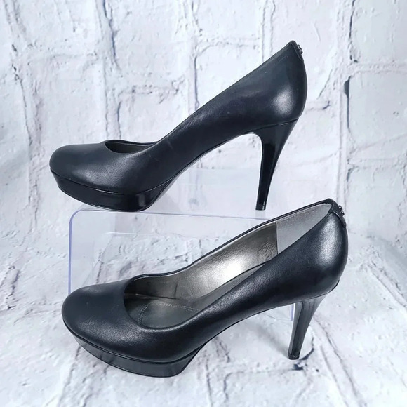 Tahari SOPHIA Black Leather Platform‎ Pump Heels Women's Sz 9 Classy Chic Office - Picture 2 of 10